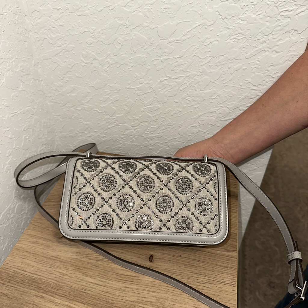 Chic Gray Crossbody Bag With Patterned Design